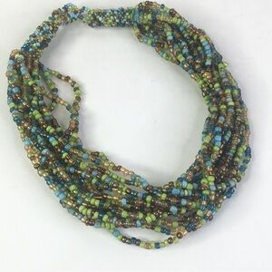 Artisan multi strand glass and stone beaded necklace 18”